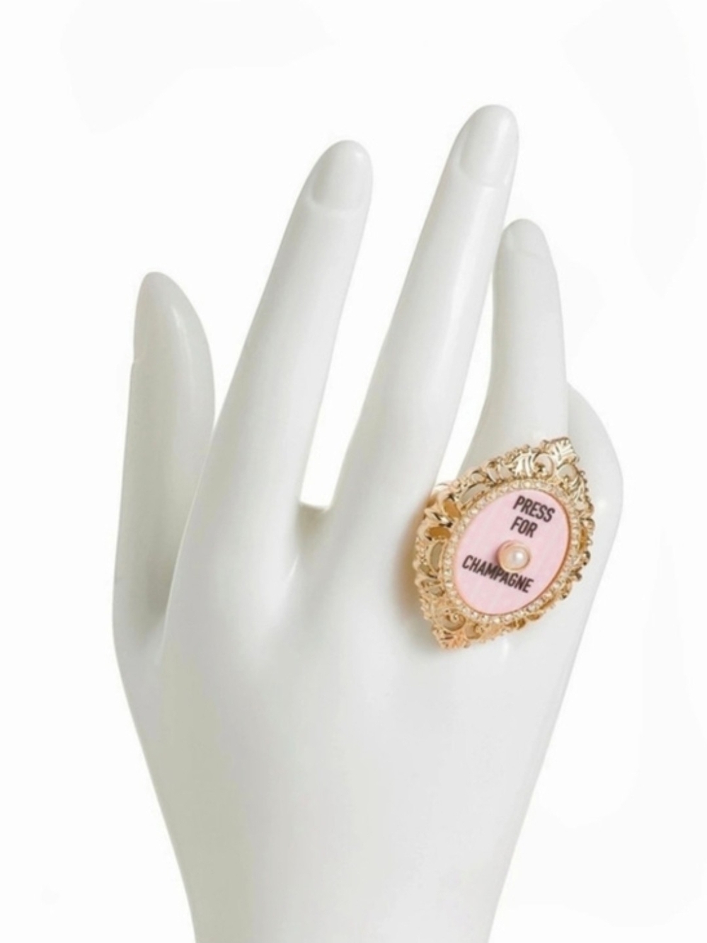 👉✨️ Betsey Johnson Gold and Pink 'Press for Champagne' Statement Stretch Ring - Picture 2 of 2